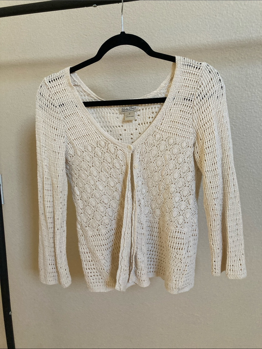 Lucky Brand Cream Crochet V-Neck Button Cardigan